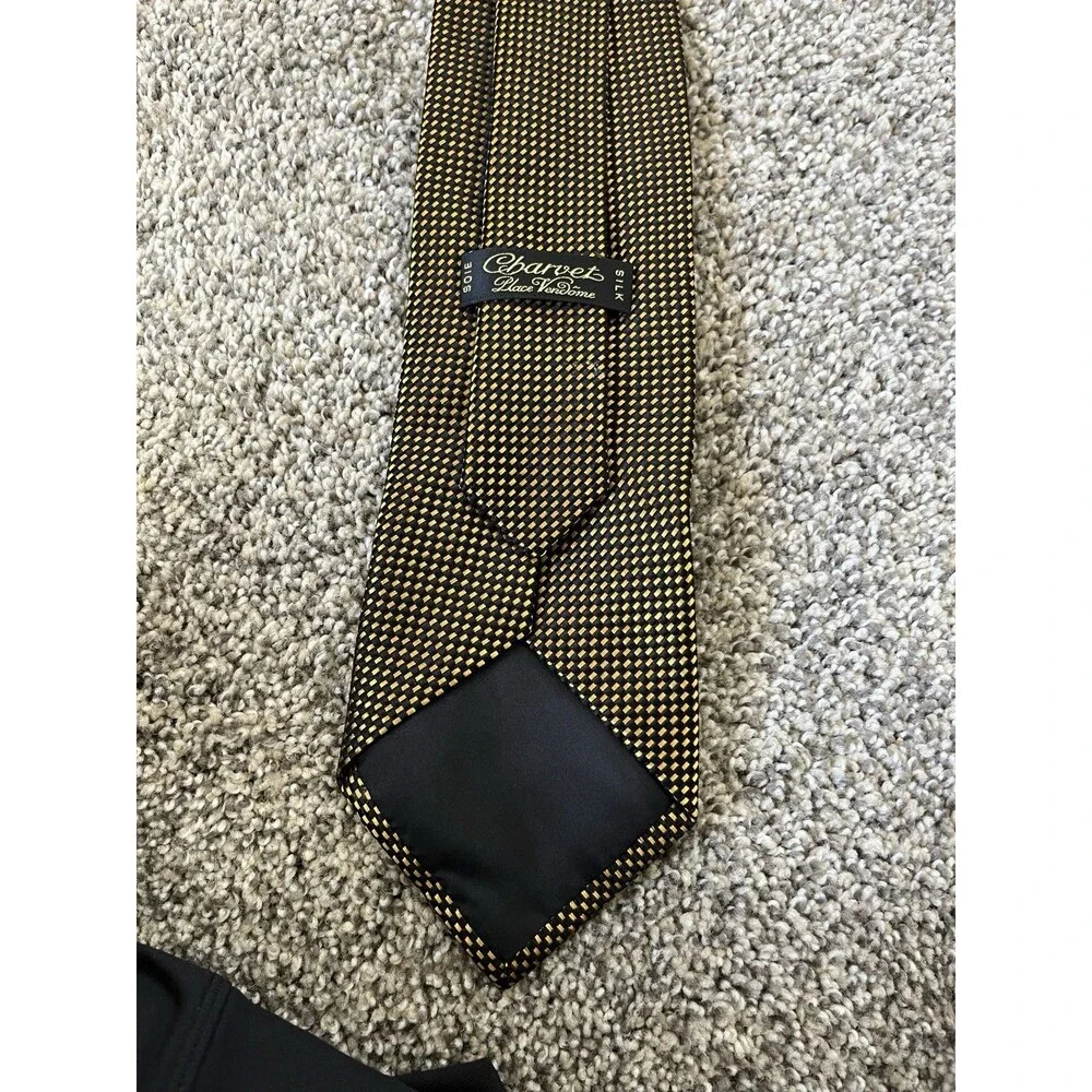 Charvet Place Vendome Yellow Tie - Yellow Black Cherckerboard silk french tie